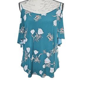 Kaileigh Women's Size Large Green Valette Back Detail Cold Shoulder Knit Top